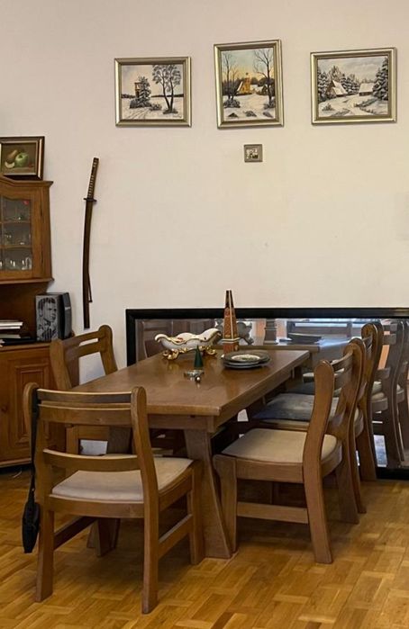 Zestaw 6 krzeseł i stół drewniany dębowy rozkładany