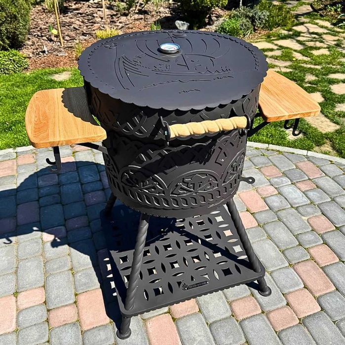 Вугільний гриль "Дракар" з кришкою і полицями, товщина 4мм