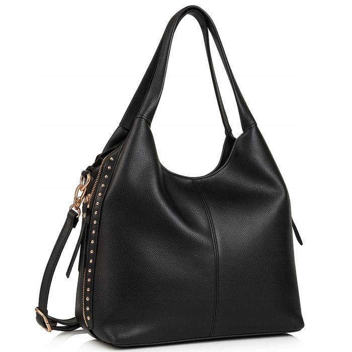 Torebka Damska Shopper Czarna Duża A4 Skóra Ekologiczna Elegancka