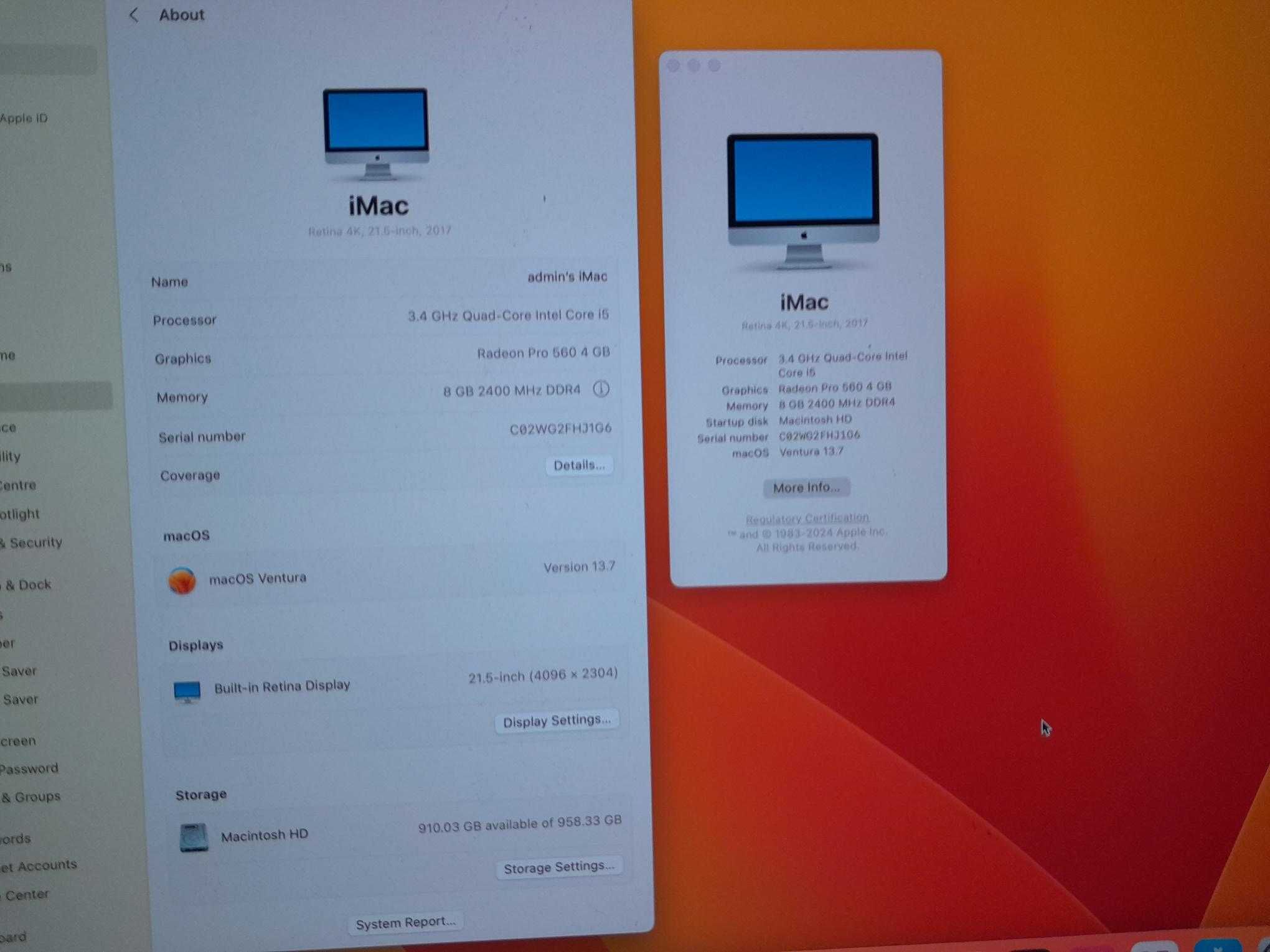 iMac OS Ventura, Retina 4K