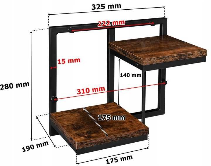Wiszący kwietnik ścienny metalowy – 2 półki loft rustykalny