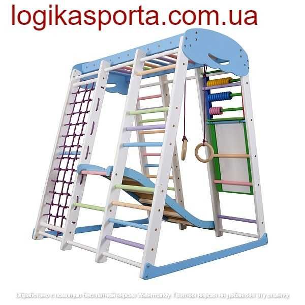 Деревянный детский спортивный комплекс для квартиры, горка, качели