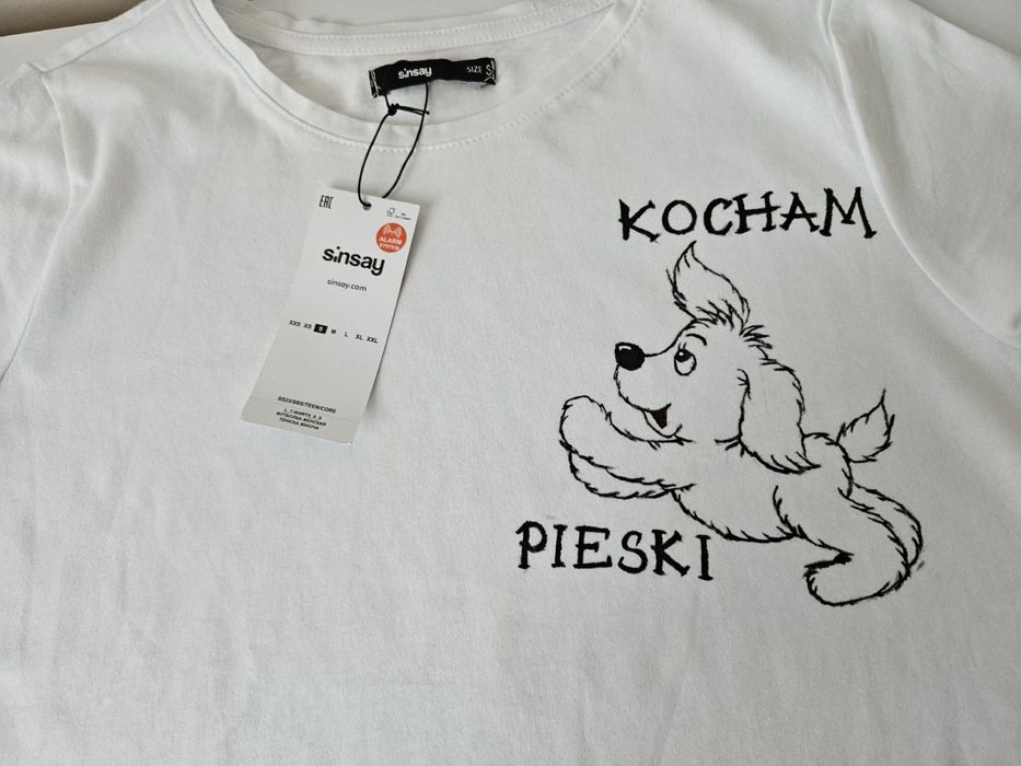 Koszulka T-shirt crop top bluzka custom piesek S Sinsay