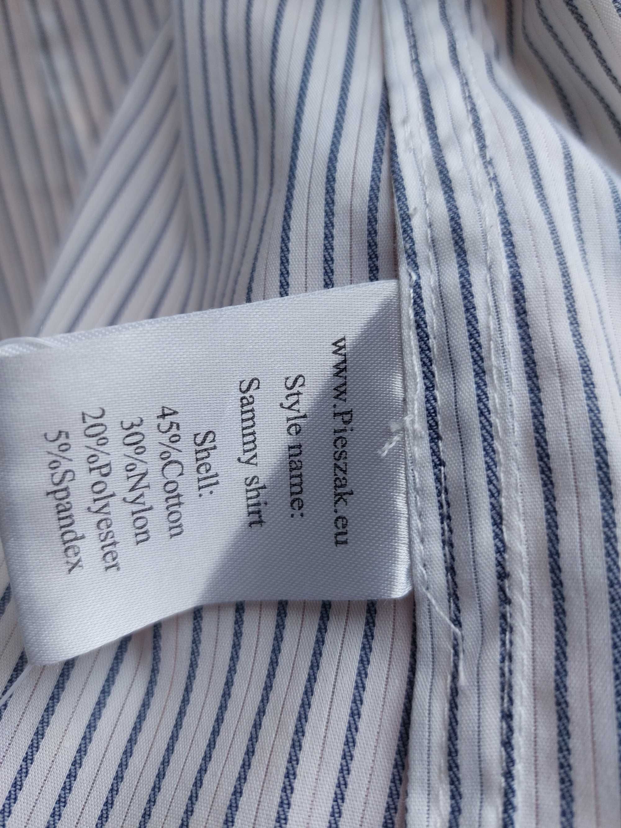 biała klasyczna elegancka koszula Pieszak 38 w prążek do biura