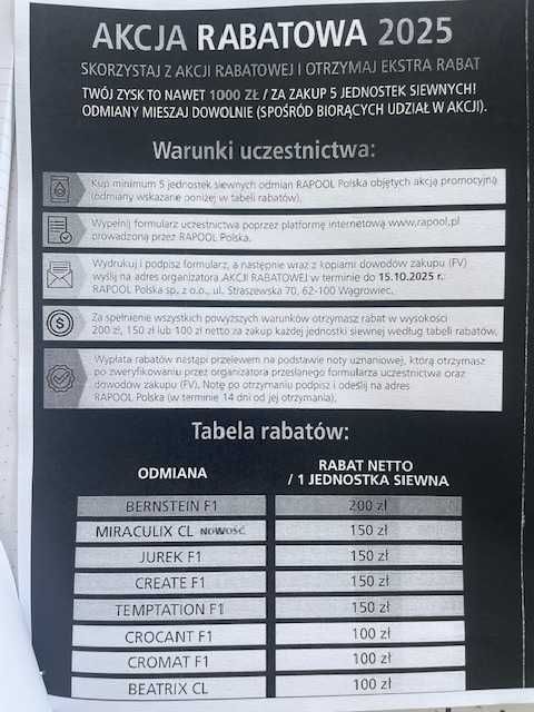 Rzepak Rapool JUREK Atora , Duke. Akcja rabatowa