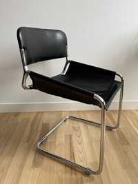 Krzesło skórzane z poduszką, chromowany stelażu, styl Bauhaus
