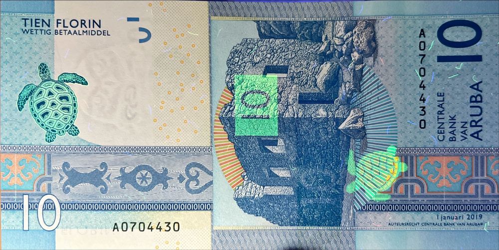 Банкнота Аруби  10 флорінів  2019 року UNC