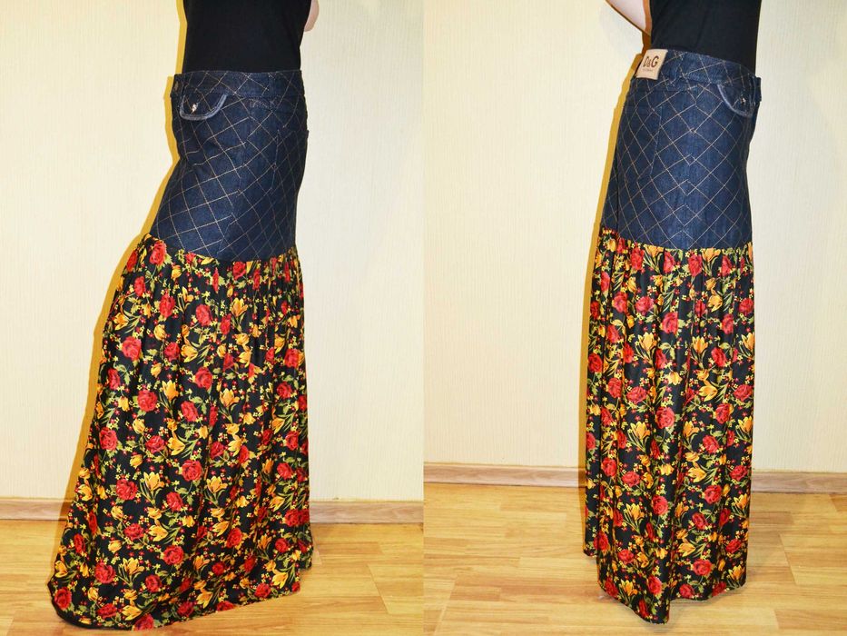 Джинсовая юбка с цветочной рюшкой Dolce & Gabbana