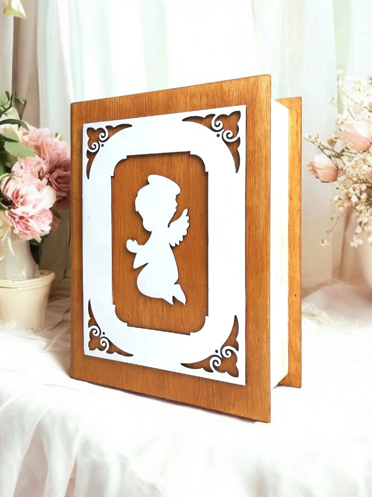 Pamiątka Pierwszej Komunii Św. Biblia pudełko drewno księga handmade