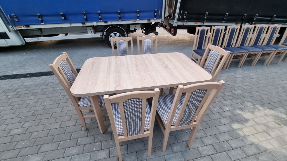 Nowe: Stół 80x140/180 + 6 krzeseł, sonoma + pepitka, dostawa PL