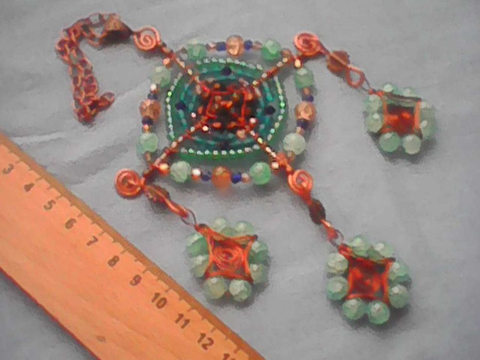 Zawieszka Ozdobna Gwiazdka Miedż+Szkło Niebieskie 15cm x 11cm