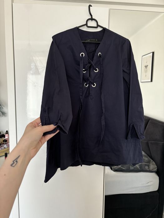 Granatowa bluzka koszula luźna oversize niebieska Zara S