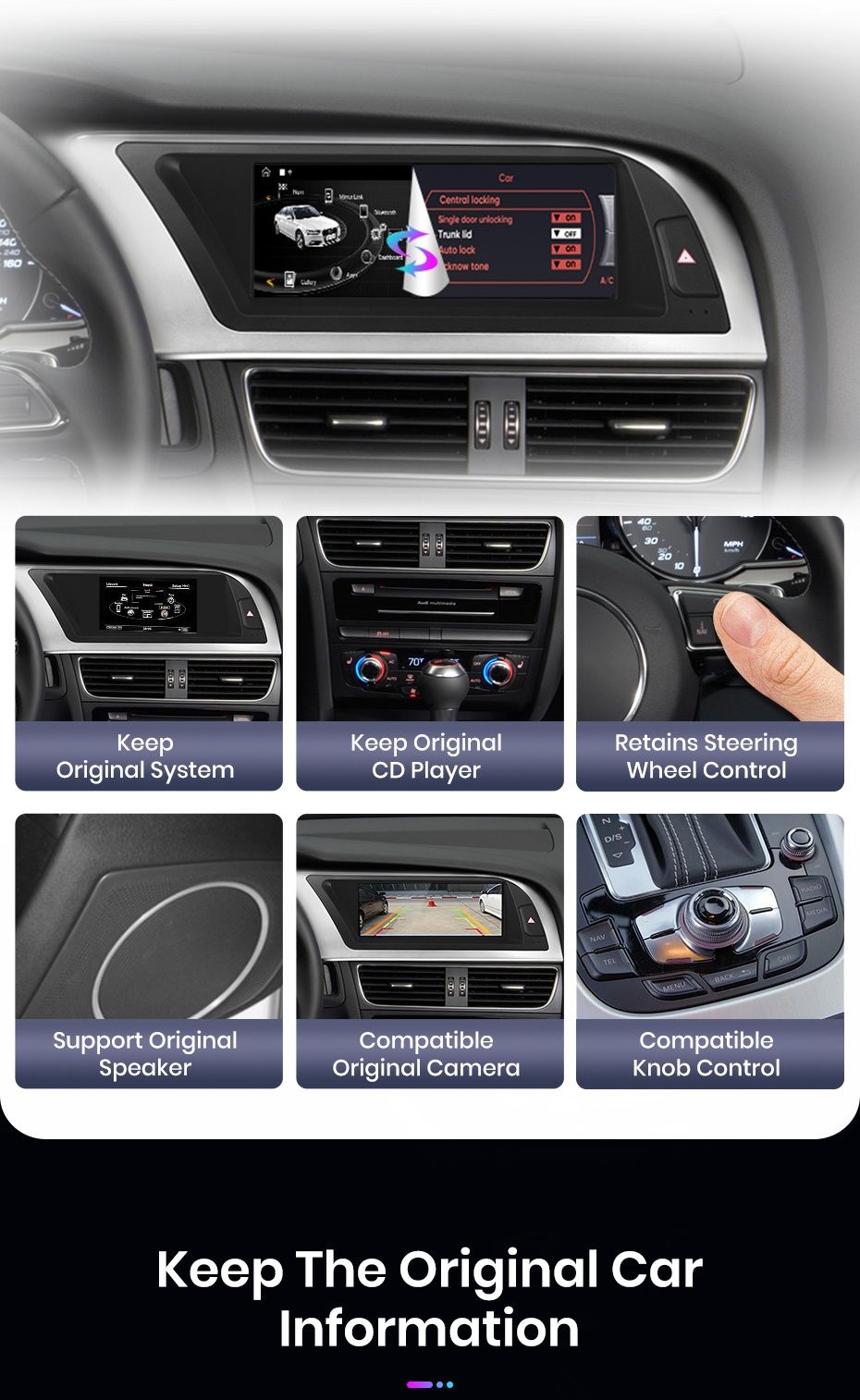 Rádio 8,8" Android Audi A4 de 2013-16 Carplay GPS Knob 6/128GB 8-core