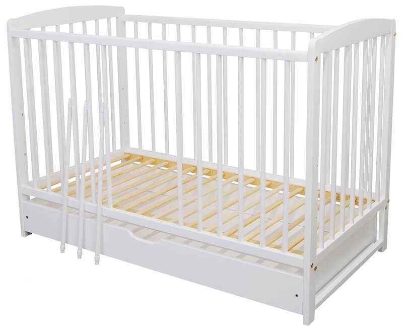 łóżeczko dziecięce drewniane, szczebelkowe kol. białego