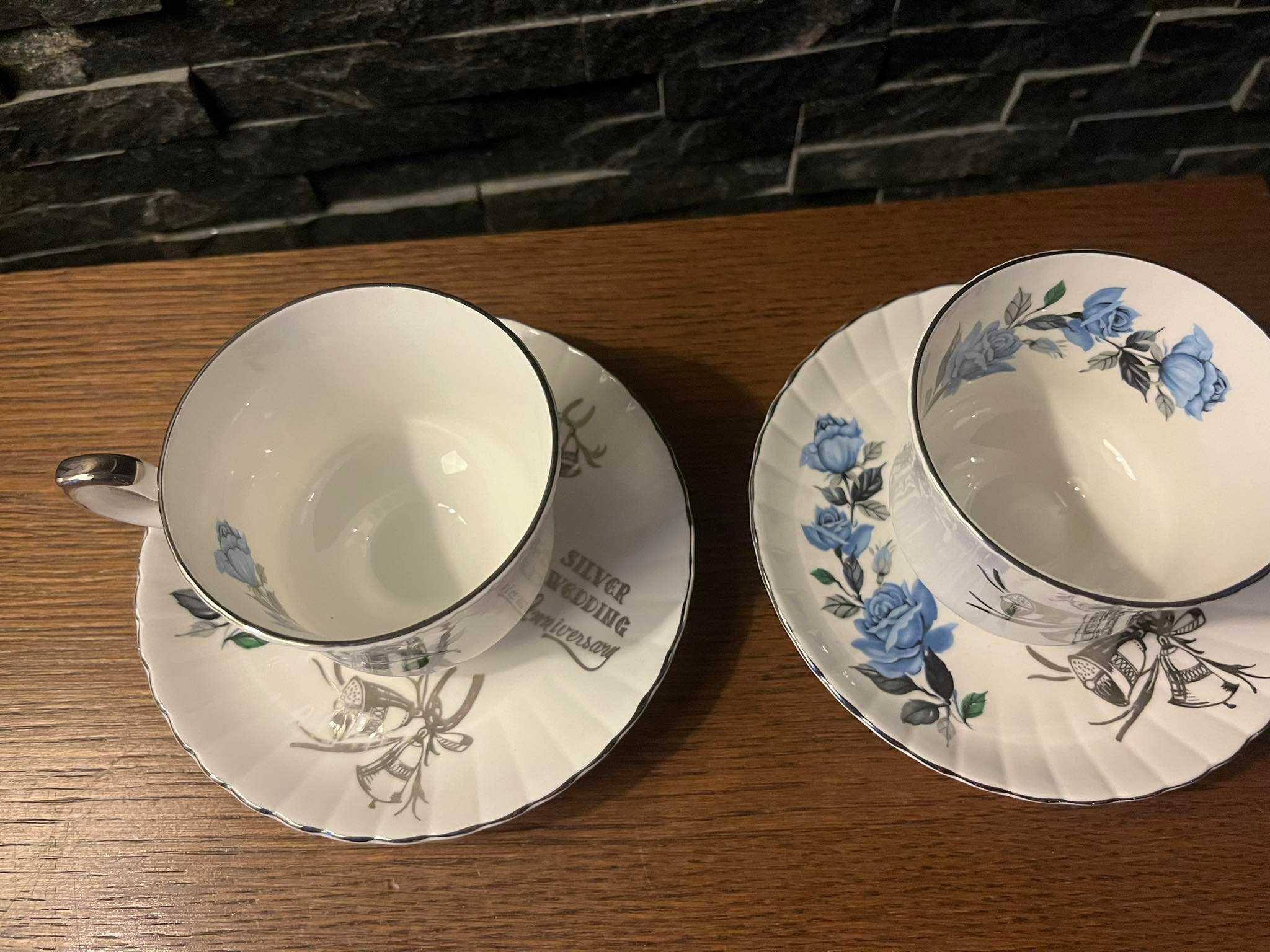 Filiżanka talerzyk duo porcelana Royal Stafford błękitna róża