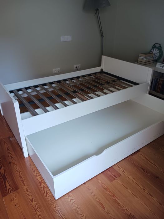 Cama de Madeira Maciça + Estrado Novo + 2 Colchões