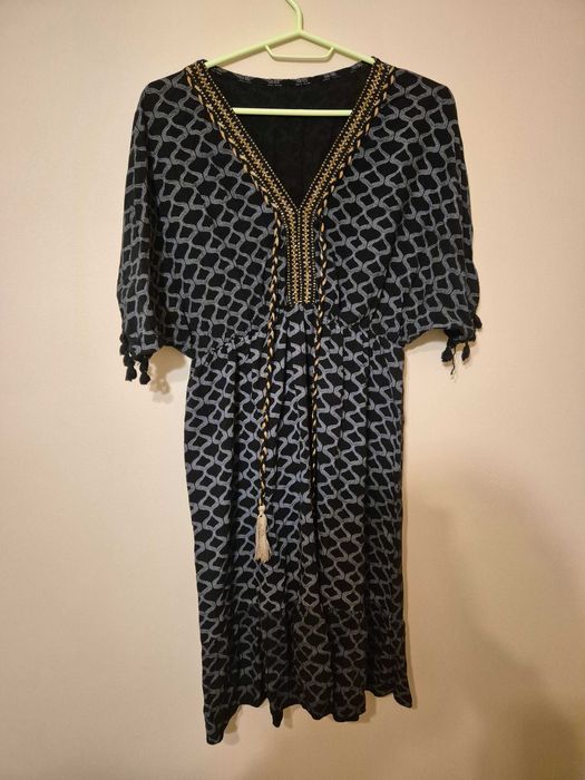 Ciemna, czarna sukienka na lato wiskoza rozmiar S / 36