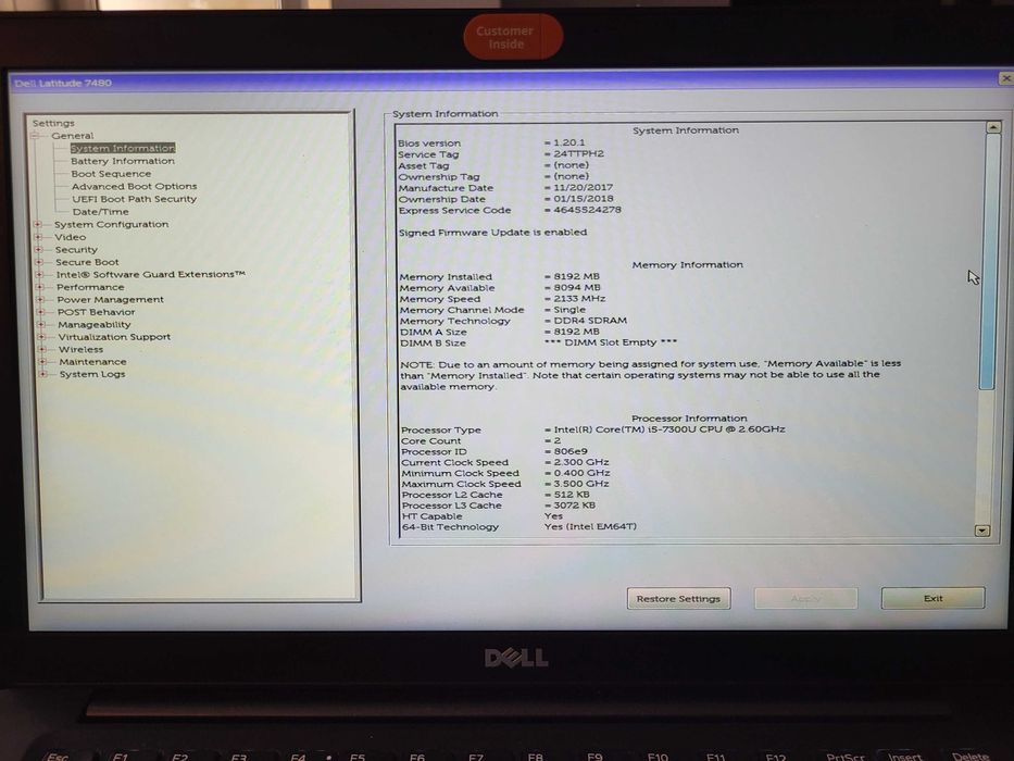 Laptop Dell Latitude 7480 i5 7300 8GB 128 GB SSD FHD Windows 10