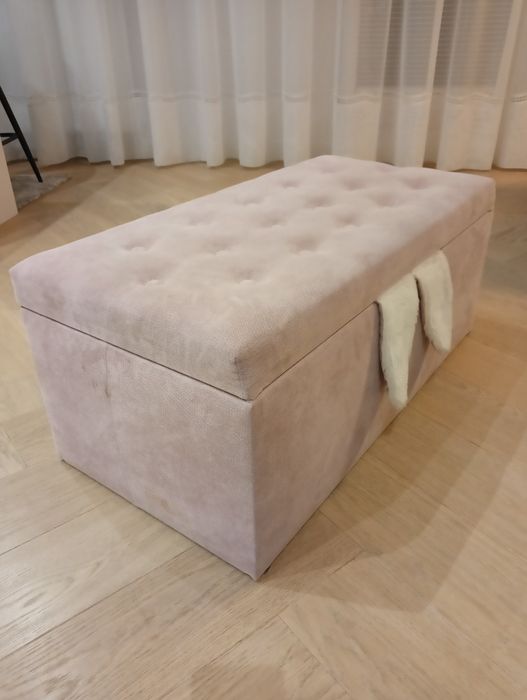 Skrzynia, pufa, kufer z uszami królika, kolor - pudrowy róż