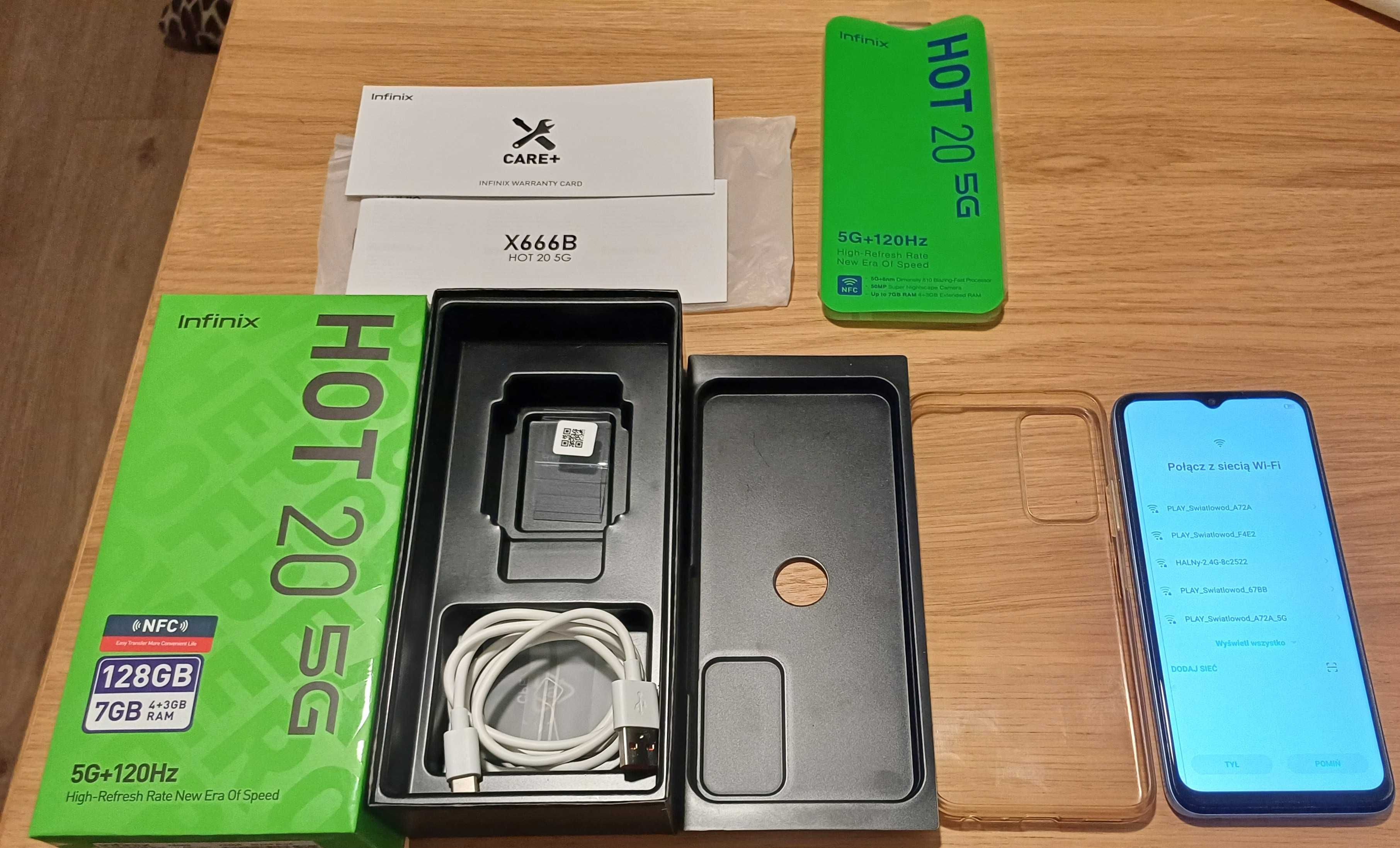 Infinix HOT 20 5G – Smartfon 5G kabel etui instrukcja pudełko