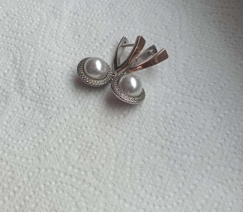 Серебряные серьги с жемчугом, позолоченные, Украина, 925 проба