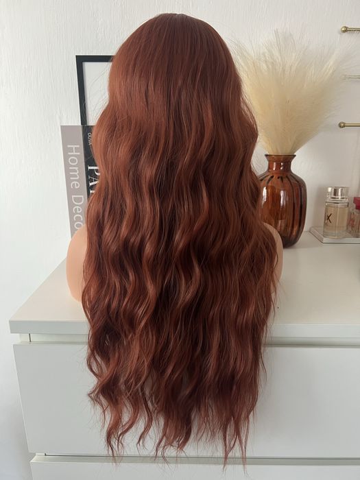 Peruka ruda czerwona fale falowana długa lace front