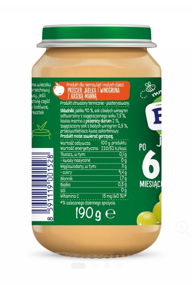 18x BOBOVITA deserek w słoiczku, Jabłka i Winogrona z kaszką manną 6m+