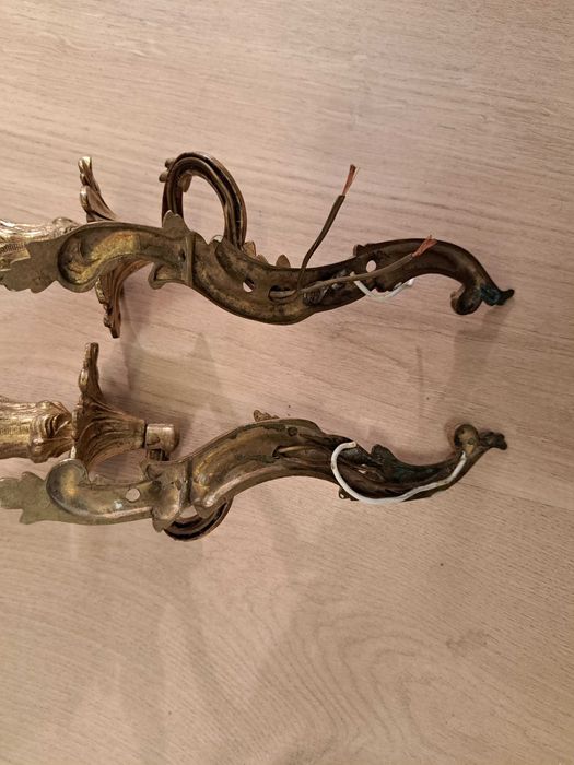 2 x Kinkiet mosiężny złoty liść akantu rocaille rokoko podstawa kwiat