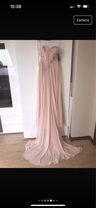 Sukienka nowa wesele długa M 38 pudrowy róż tiul metka tren