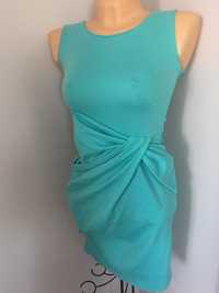 Sukienka okolicznościowa pistacjowa xs s szerokie ramiączka elegancka