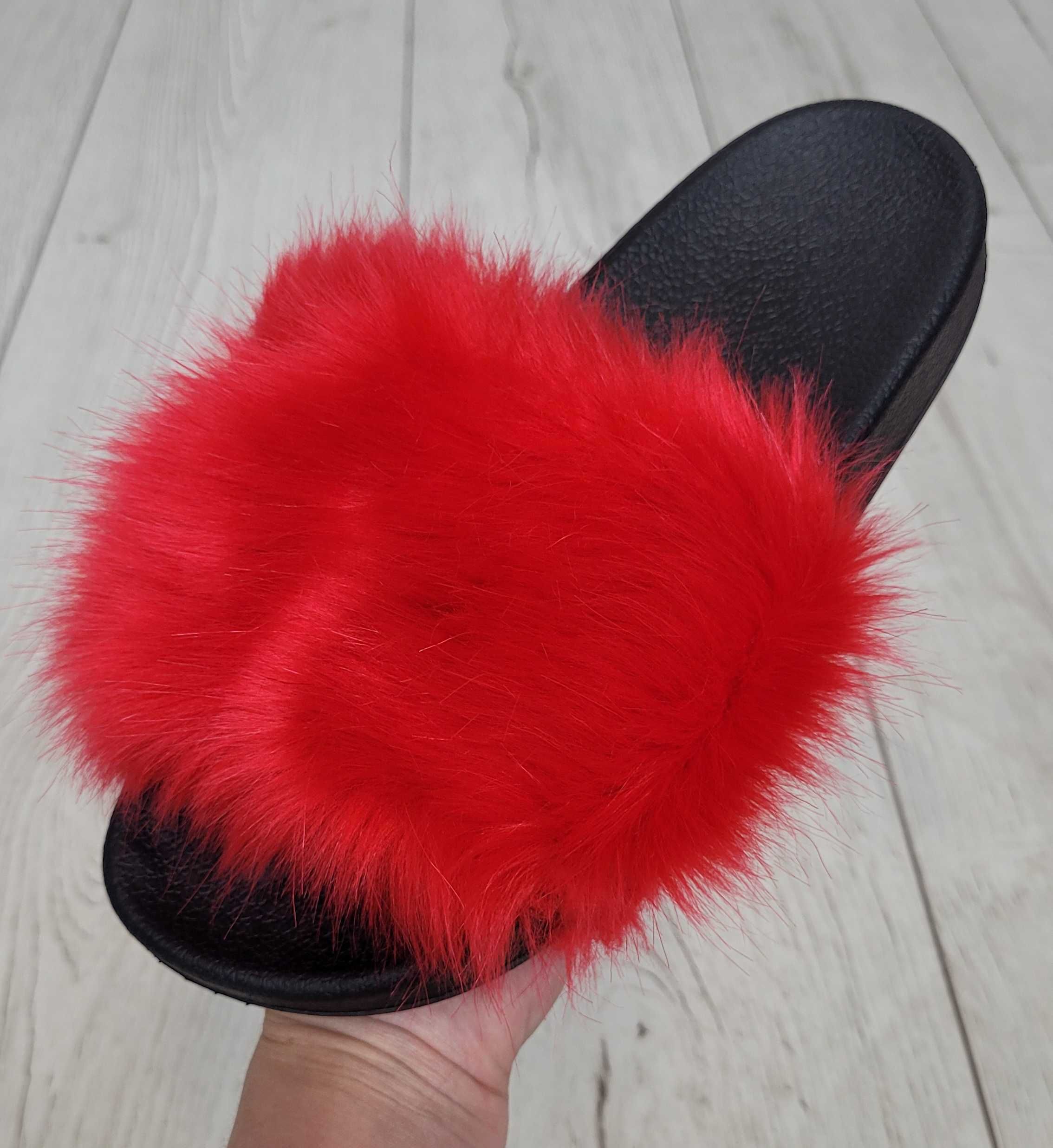 Klapki rozm 36-41 z futerkiem papucie buty CZERWONE TU KUPUJESZ 37