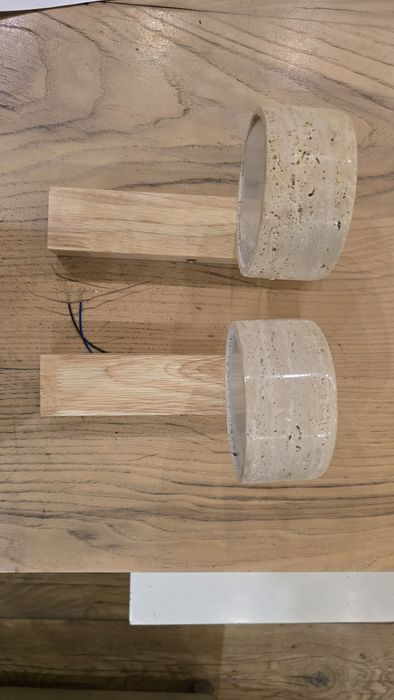 2 oryginalne kinkiety drewno trawertyn naturalny 230V 3000K Led ciepły
