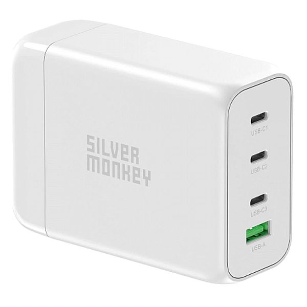 Ładowarka GaN Silver Monkey SMA152, 130W 3xUSB-C PD USB-A QC 3.0 z odł