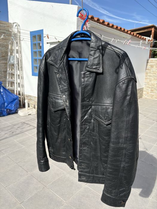 Casaco de cabedal preto M