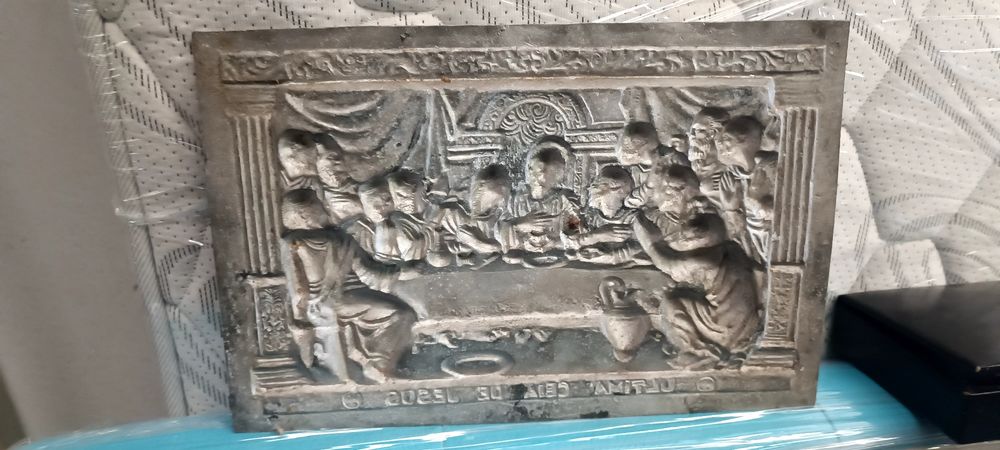 Placa religiosa última ceia de Jesus em estanho