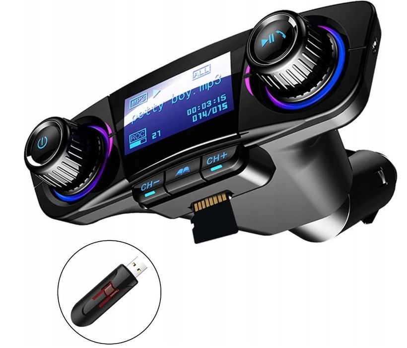 Transmiter FM Bluetooth QIKtech T01 z Ładowarką pendrive SD 2X USB
