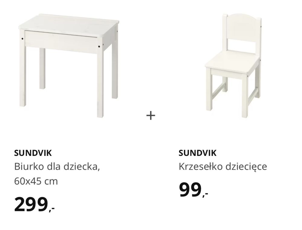 Biurko + krzeslo sundvik ikea białe