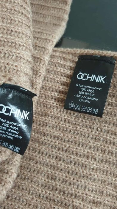 Czapka szalik zestaw damski beż z pomponem z jenota Ochnik nowe