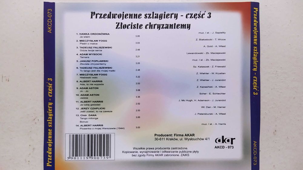Przedwojenne szlagiery. Złociste chryzantemy cz 3 płyta CD