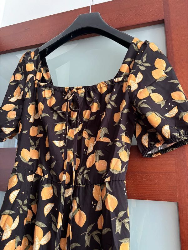 Nowa czarna sukienka w cytryny lato insta kawaii japan vintage