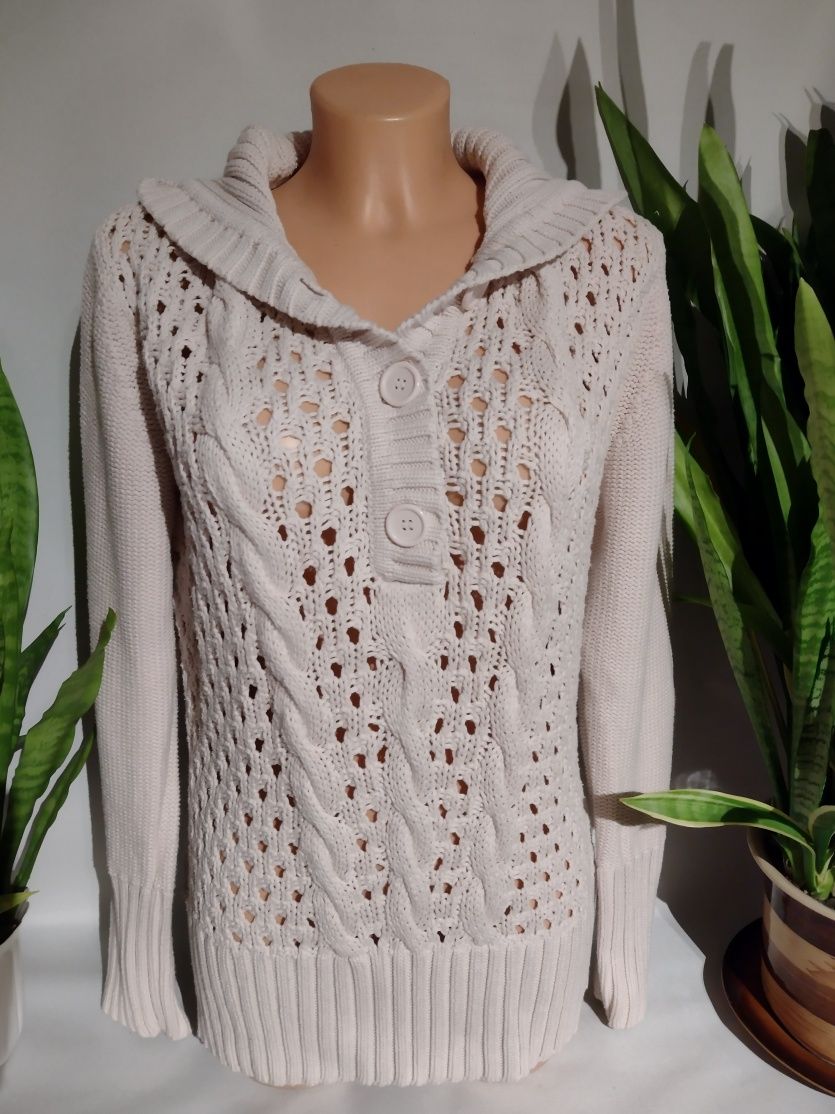 Sweter damski ażurowy z kapturem bluza sweterkowa