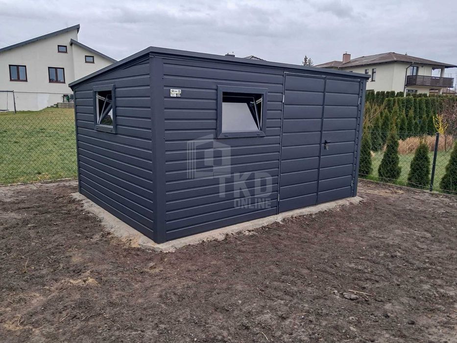 Schowek domek ogrodowy 4x2m brama  2x okno  dach spad w tył TKD391
