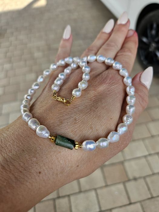 Naszyjnik Choker kamienie naturalne Perły Naturalne Szmaragd Hematyt