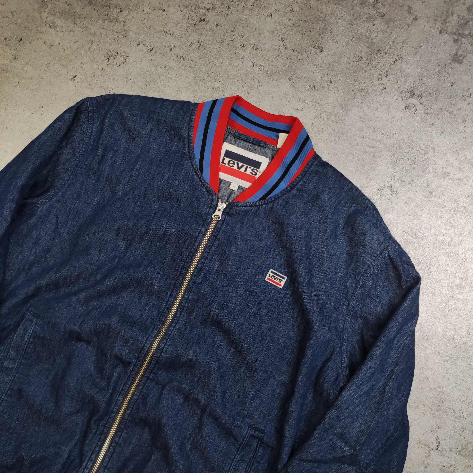 DAMSKA PREMIUM Kurtka Bomberka Lekka Jeansowa Levis Naszywka Logo Haft