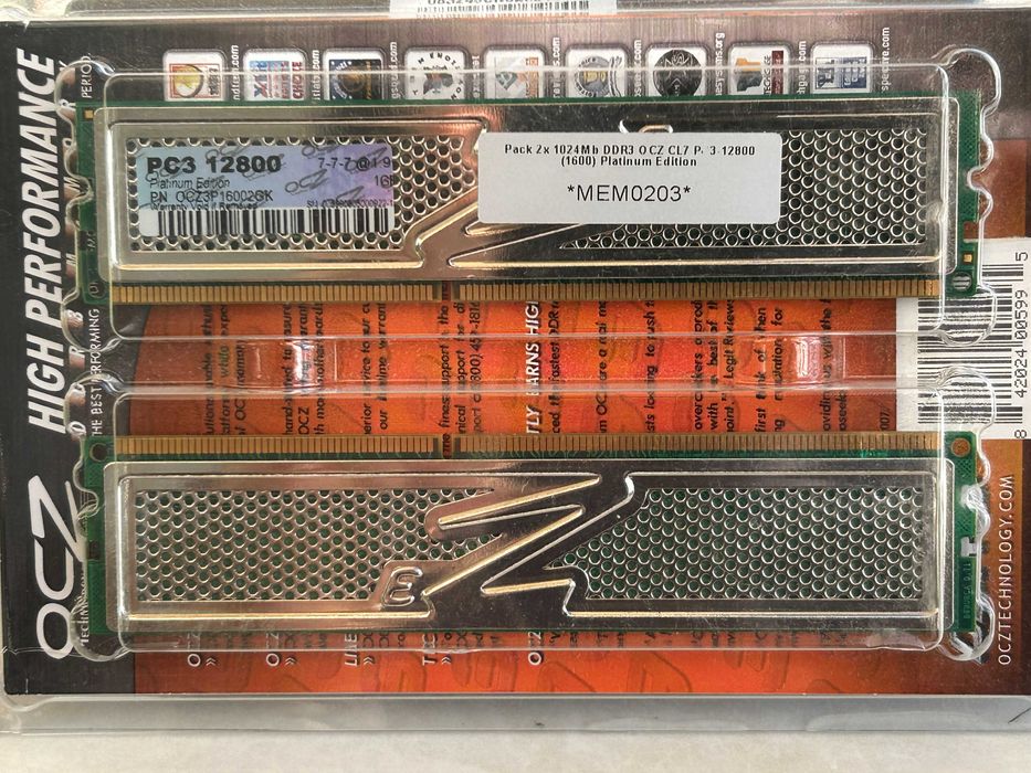 pack 2 x 1024mb ddr3 ocz cl7 p 3.12800 platinum edition