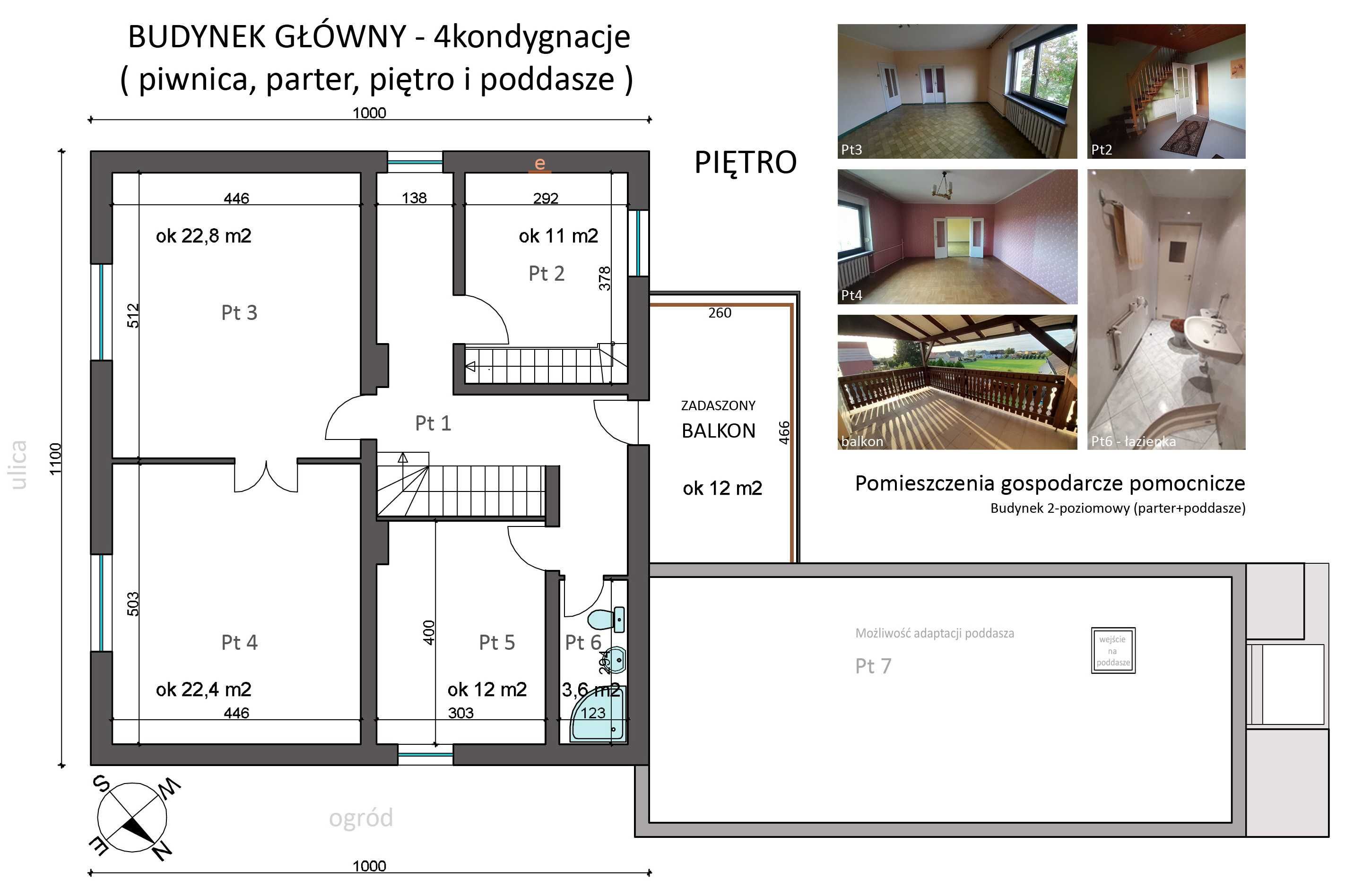 Duży DOM z potencjałem Walce Parter 97m2-Piętro 90m2- Poddasze 7,27 ar