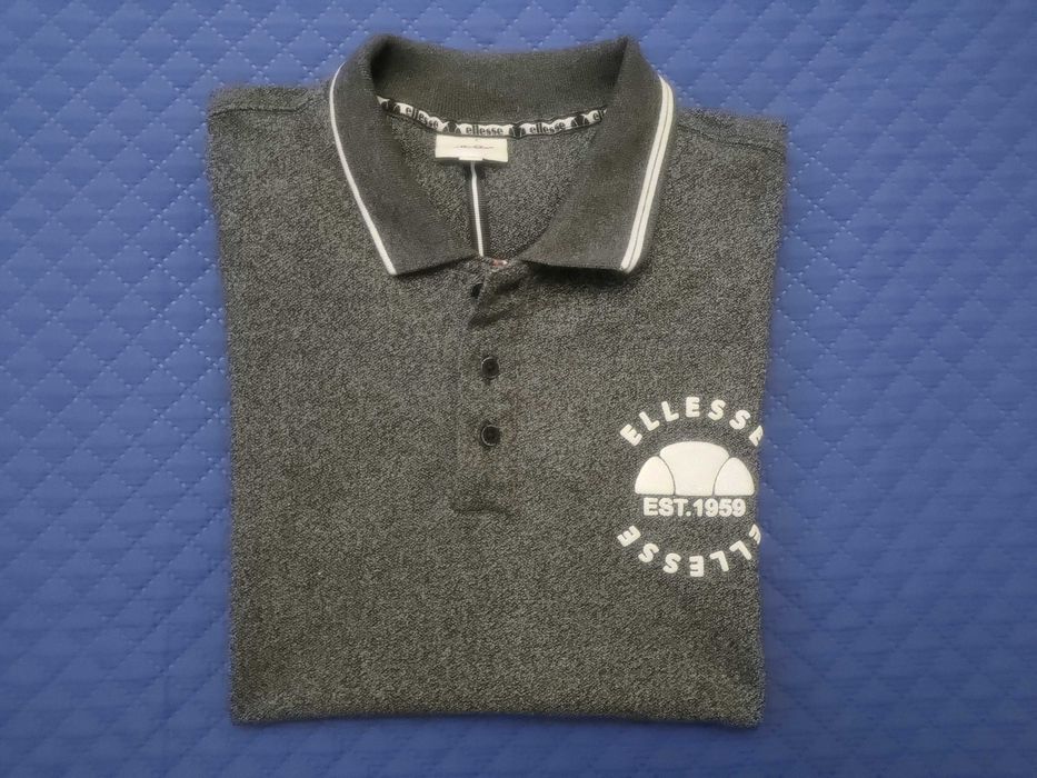 ELLESSE – Polo T-Shirt – Cinzento e Branco (Original)