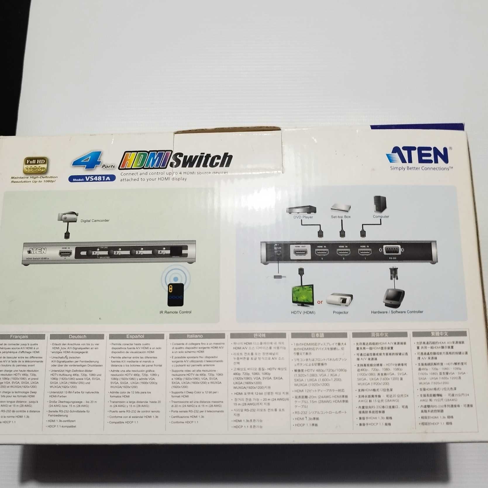 ATEN Switch 4 port HDMI  model  VS-481A full HD 1080p 1xRS232 do ster.
