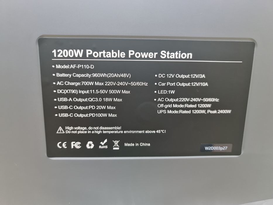 Зарядна станція AferiyAF-P110, Р210 1200-2400 Вт,1008-2048wh,