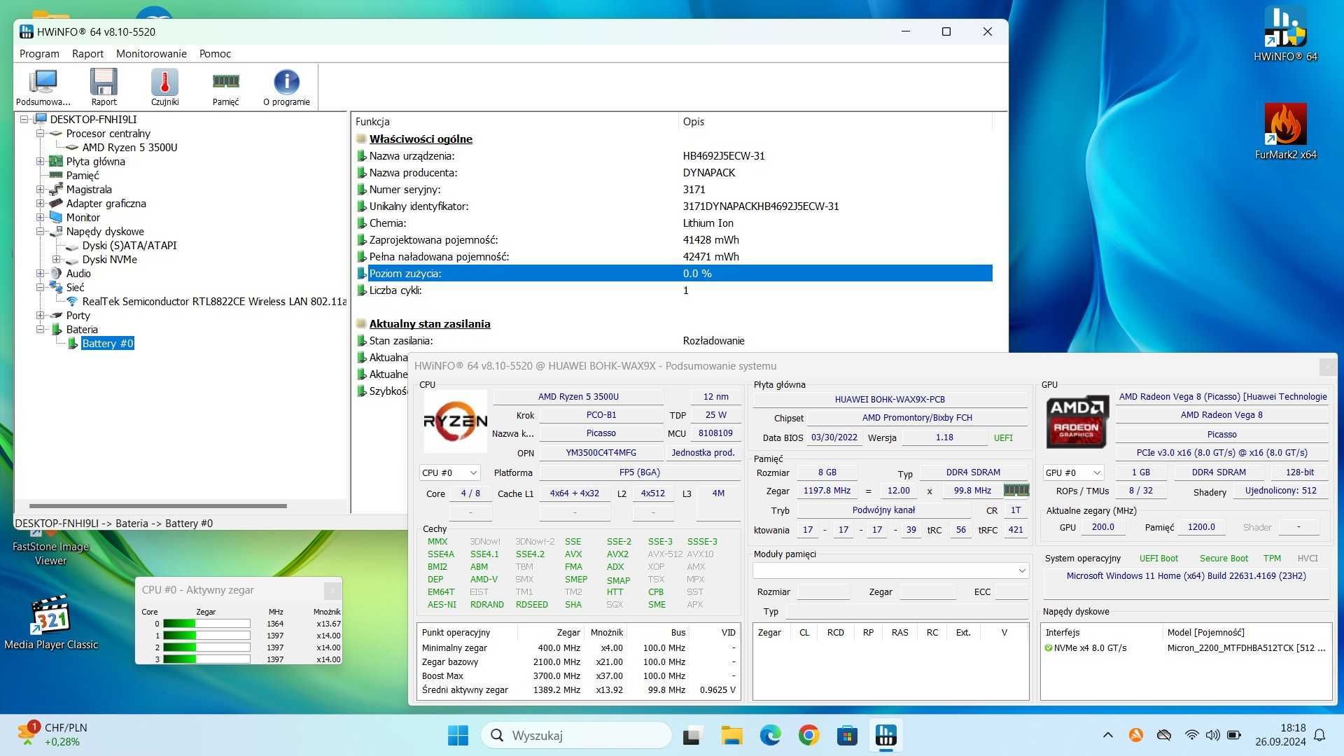 Laptop HUAWEI D 15 BOHK-WAP9R/15.6/AMD R5 3500U-3.5GH/8GB/SSD512/Win11
